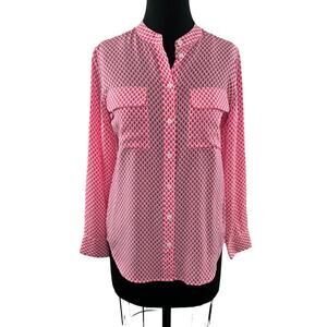 EQUIPMENT White Pink Top Silk Drop Print Pleated Button-Up Size X-Small XS